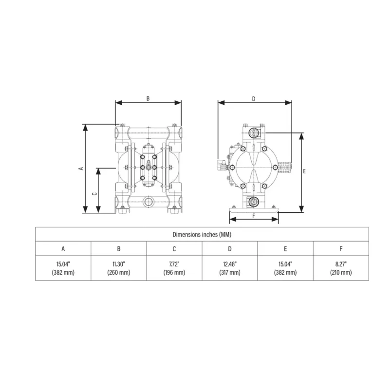Balcrank 1120-015Y 1-inch UL Diaphragm Aluminum Pump Dimensions