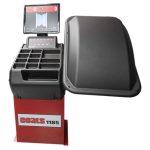 Coats 1185 Wheel Balancer looking at it from the front. Wheel hood is in the down position.