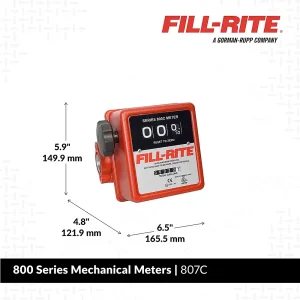 Fill-Rite 807C 3-digit mechanical fuel transfer meter dimensions