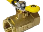 Graco 110225 1/2 inch NPT vented air shutoff ball valve with brass body and lever handle.