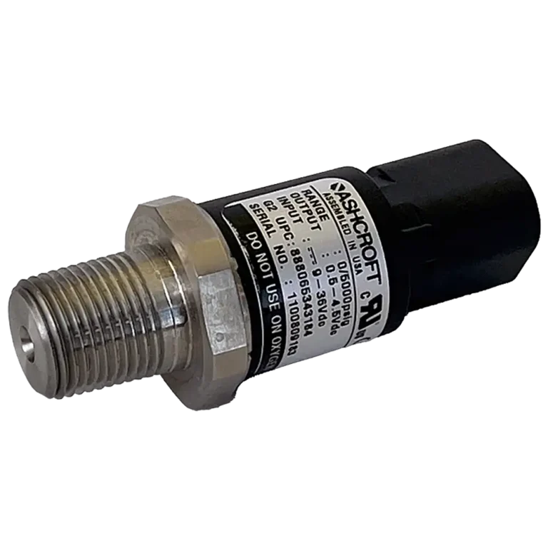 Graco 133357 analog pressure transducer with stainless steel body and 3-pin electrical connector.