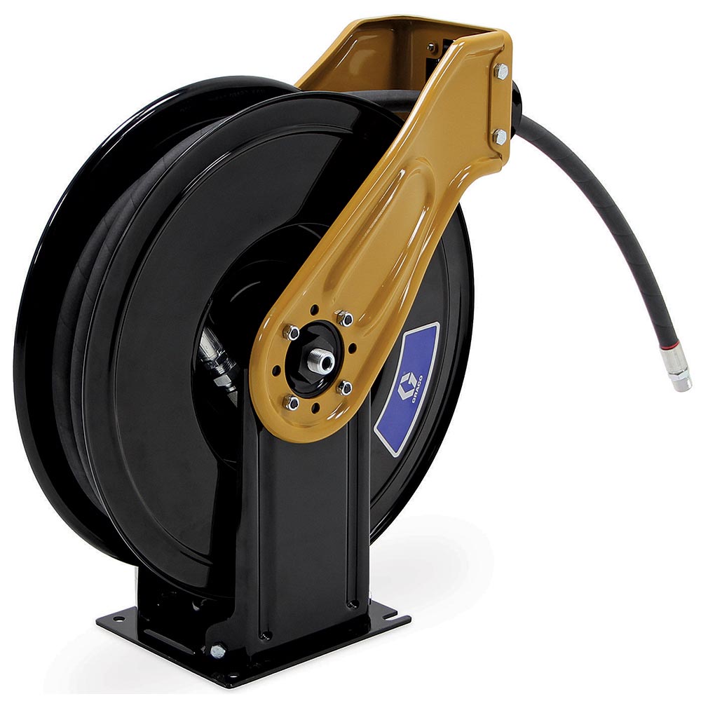 GR_XDL65F_IMG1 Graco hose reel XDL65F with 50 ft hose, dual-pedestal mount