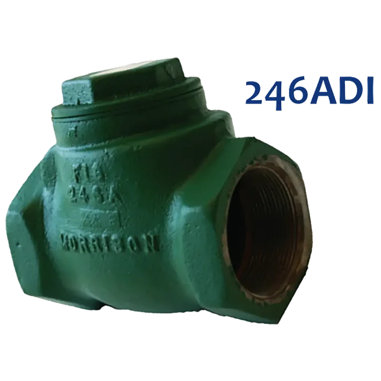 Side view of Morrison Brothers 246ADI 0600 AV swing check valve showing ductile iron construction