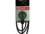 Red E PRO 50A EV charger with LCD screen and tethered charging cable
